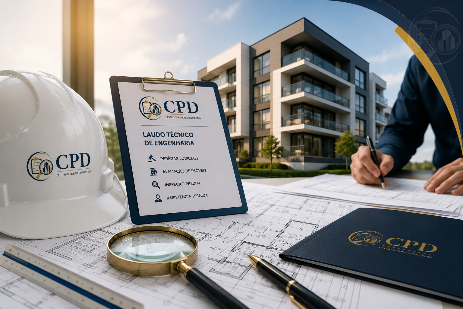 Engenharia Diagnóstica realizada por engenheiro civil durante perícia técnica em edifício residencial.