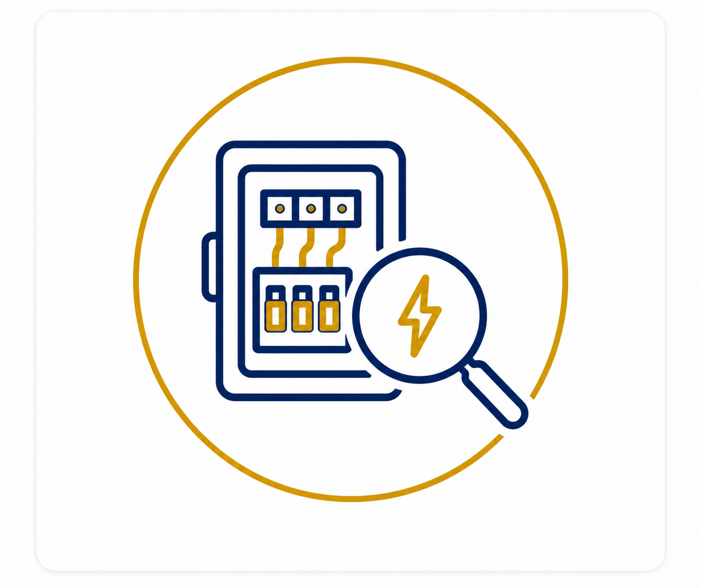 Ícone representando vistoria técnica em instalações elétricas e painel de energia para perícia em consumo de energia.