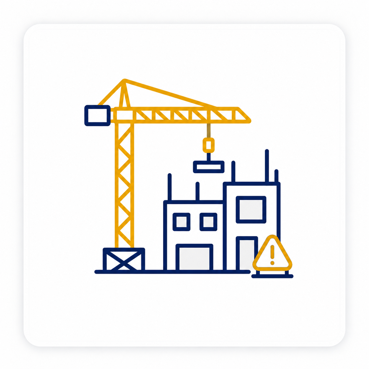 Ícone representando obra em construção com guindaste e edifício, indicando a realização do Laudo de Vizinhança antes do início das obras.
