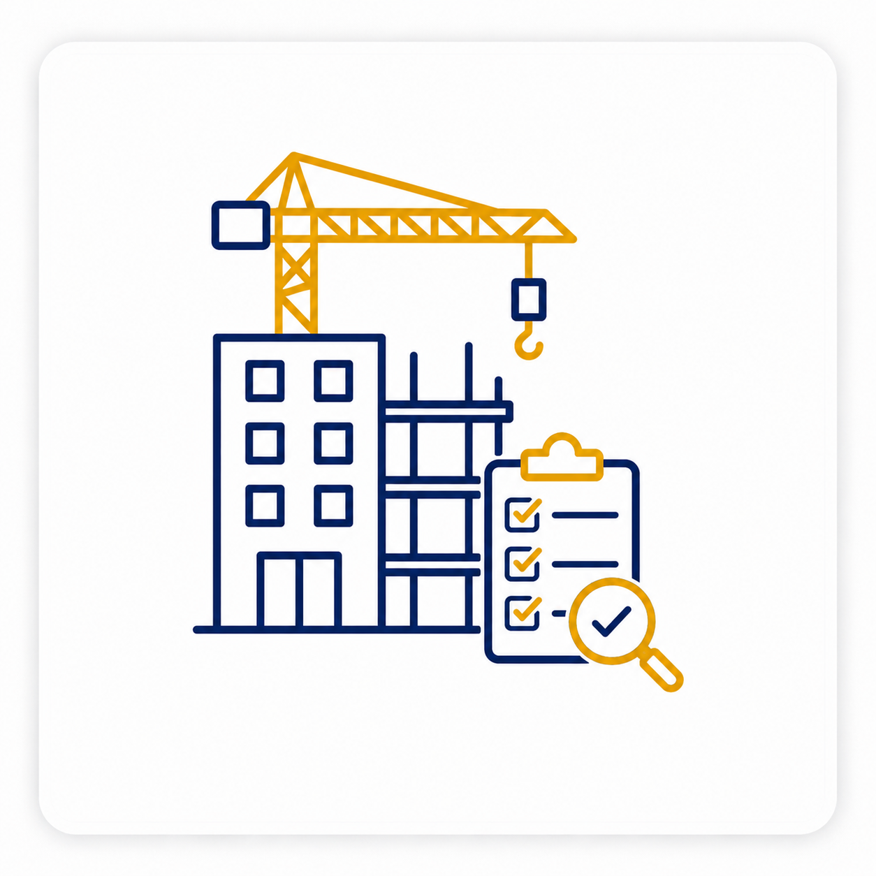 Ícone representando a inspeção e o registro das condições dos imóveis vizinhos antes do início de uma obra.