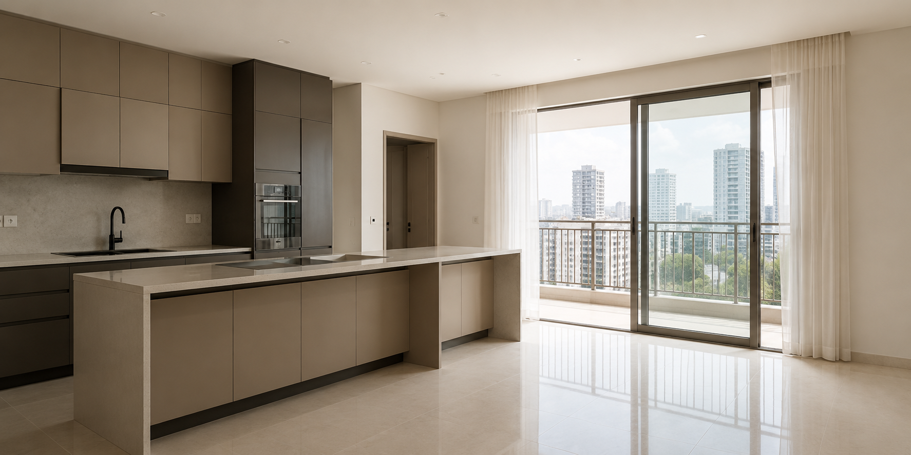 Apartamento novo pronto para entrega das chaves, utilizado para representar a vistoria técnica realizada antes do recebimento do imóvel.